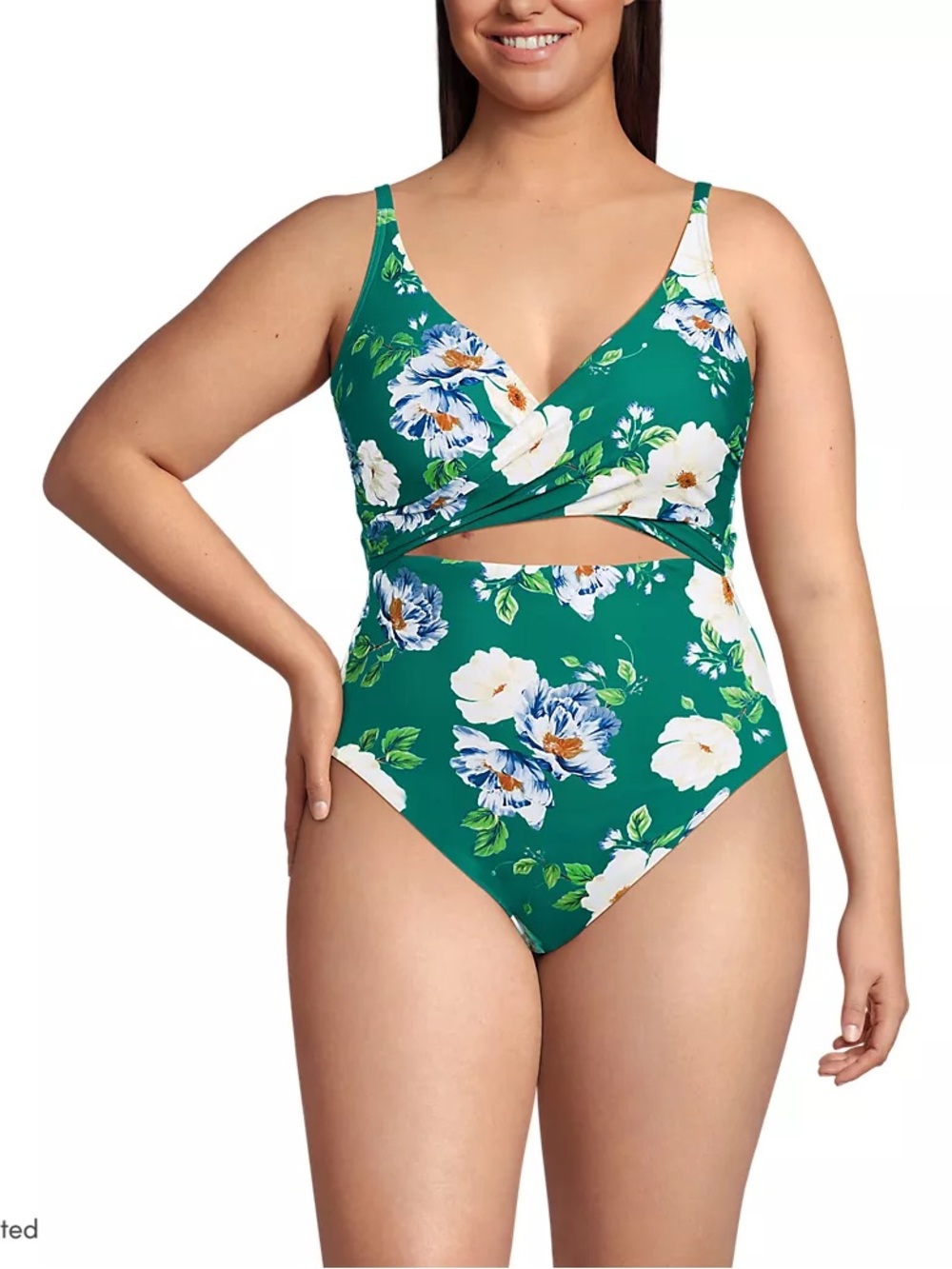 NWT Lands' End Women's Plus Size Wrap Monokini High Leg One Piece Swimsuit 22W